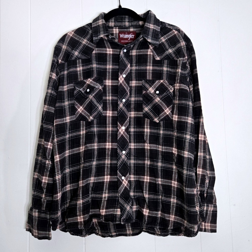 VTG Wrangler Western Plaid Flannel Shirt Mens XL‎ Button Up Long Sleeve Cowboy